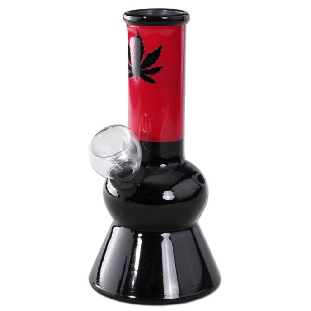 Black Glass Bong met cannabis blad 13,5cm - 7SMART