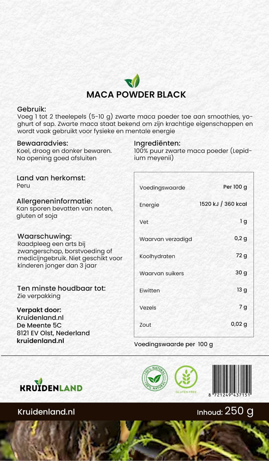 Zwarte Maca Poeder 250 gram - 7SMART